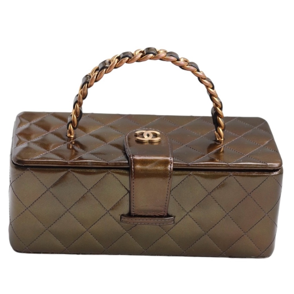 CHANEL Vintage Iridescent Olive Green Patent Leather Vanity Bag - Picture 13 of 15